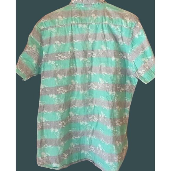 Molokai Surf Shirt Mens Large Gray Blue/Green Stripe Short Sleeve Button Up - Picture 5 of 5